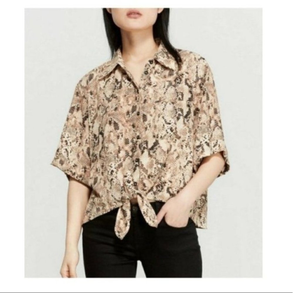 Sanctuary snake print tie front‎ button up 3/4 sleeve blouse woman's size…